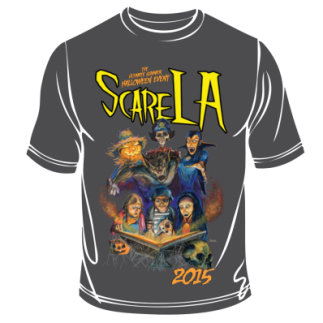 ScareLA shirt with inner monster print, art designed by Bill Rude, full color, oversized print, large design T-shirt